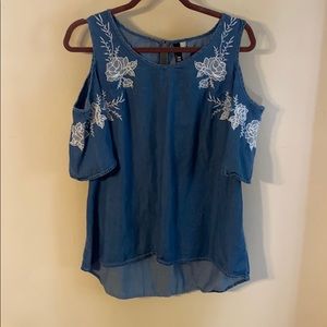 KUT cutout shoulder chambray top!